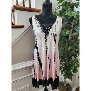 1.4.3. Story Women Pink & Black Rayon V-Neck Sleeveless Knee Length Dress L